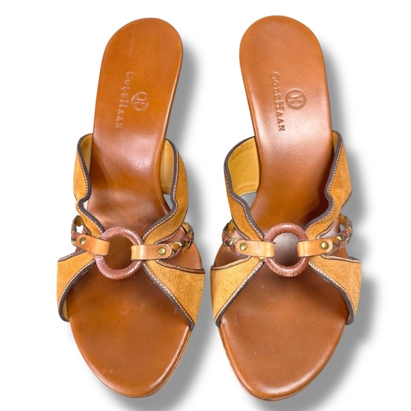 Cole Haan Leather Braided Platform Slide Sandals Tan Brown Size 8 Casual Luxe - Picture 5 of 15